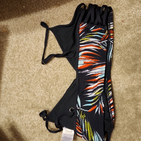 Mossimo Womens Bikini Size L Navy Palm Swimsuit Top Swim Beach Costal Floral - Picture 8 of 9